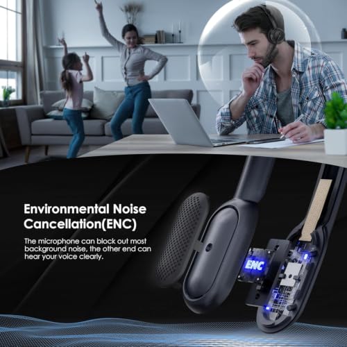 Upgrade ANC & ENC Wireless Headset with Mic for Work (Black)