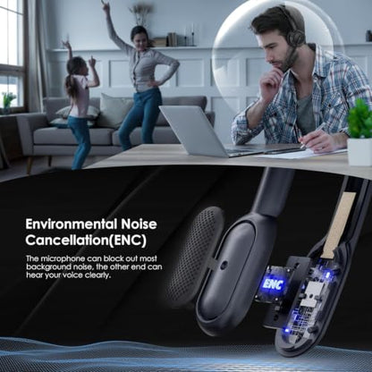 Upgrade ANC & ENC Wireless Headset with Mic for Work (Black)