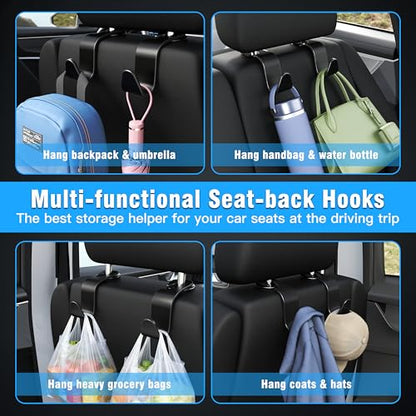 4 Pack Car Headrest Hooks Holds 55lbs Seat Storage Organizer for Bags (Black)