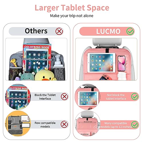 Car Backseat Organizer with Foldable Tablet Holder (Pink-3 / 2 Pack with Food Tray)