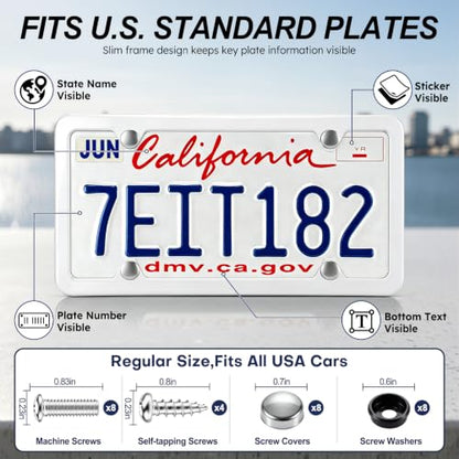 4 Holes Stainless Steel License Plate Frames (White)