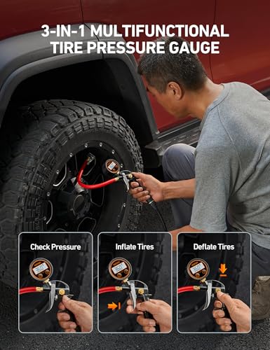 T1 Digital Tire Pressure Gauge with Inflator (Digital 3-250 psi / Red)