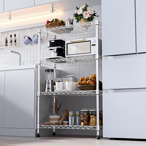 1000 lbs Storage Shelving Steel Heavy Duty 4 (4 Tier 13.7" D x 29.5" W x 47.2" H / Chrome)
