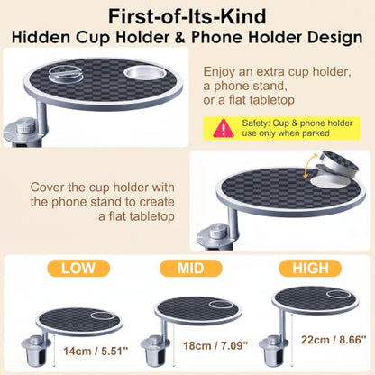Car Desk for Laptop 360° Rotating Tesla Tray with Cup Holder Phone Stand (𝗥𝗼𝘂𝗻𝗱 · Grey&Black / 𝗔𝗺𝗮𝘇𝗼𝗻 𝗖𝗵𝗼𝗶𝗰𝗲)