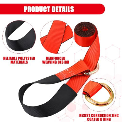 8 Pack 2" x 8ft Lasso Tow Truck Straps with D Ring 11 (2" X 8 ft / Red)