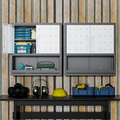 Garage Wall Cabinet (Black/Grey / 2 Doors & Open Storage)
