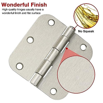 Rounded Door Hinges Brushed Nickel 3.5 Inch 5 (Satin Nickel-Rounded / 3 Pack-no squeak)