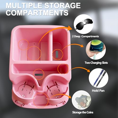 Car Center Console with Adjustable Cup Holders (Pink)