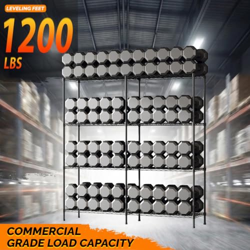 58" W Storage Shelves 1220LBS Heavy Duty Metal Shelving (Black / 58"W × 13.8"D × 59"H)