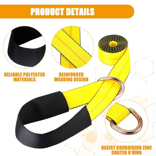 8 Pack 2" x 10ft Lasso Tow Truck Straps with D Ring 11 (2" X 10 ft / Yellow)
