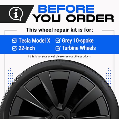 Premium Tesla Wheel Curb Rash Repair Kit for Model X 22 (Tesla Model X / 22" Grey Turbine)
