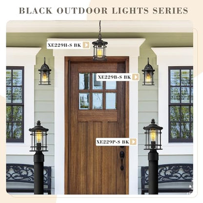 Modern Porch Lights 2 Pack (Black - Seeded Glass / 12.5 Inch)
