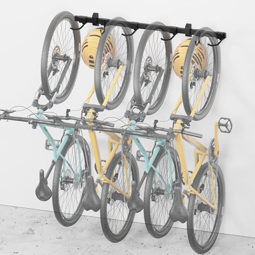 Enhanced Bike Storage Rack (4 Bike Racks & 2 Helmet Hooks)