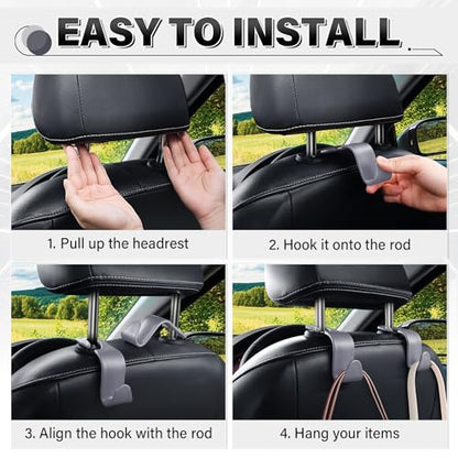 4 Pack Car Seat Headrest Hooks (4pc / Gray)