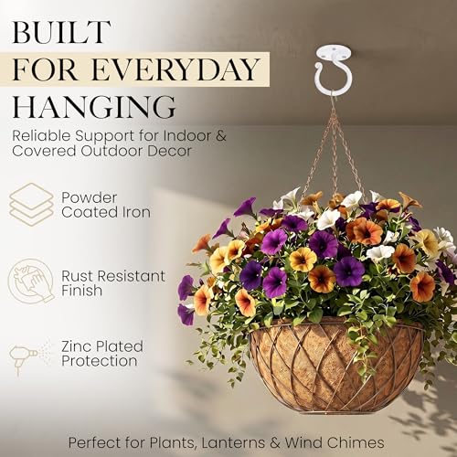 Plant Hangers Outdoor or Indoor Heavy Duty Wall Bracket Hooks (3.1 Inch / Ceiling Hooks - W)