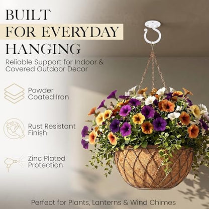 Plant Hangers Outdoor or Indoor Heavy Duty Wall Bracket Hooks (3.1 Inch / Ceiling Hooks - W)