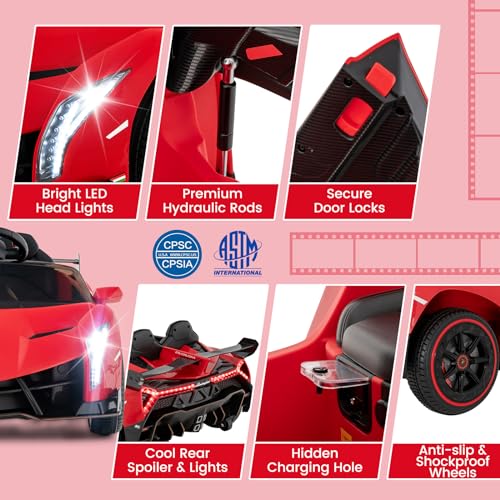 Ride on Car Lamborghini Licensed 12V Battery Powered 4WD Sports Car with Remote Control (Red)