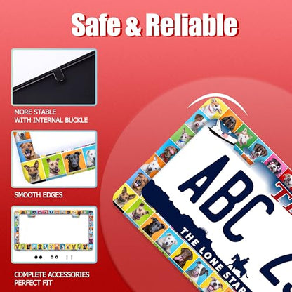 Dog Pet Puppy Stainless Steel License Plate Frame for US Cars Decor (Dog)