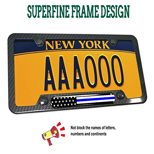 Police Thin Blue Line License Plate Frame (Thin Blue Line Insert- Carbon Fiber)