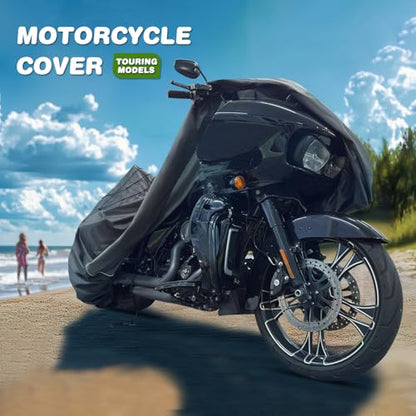 Motorcycle Cover for Harley Davidson Touring Waterproof Heavy Duty (110"-Touring Ultra)