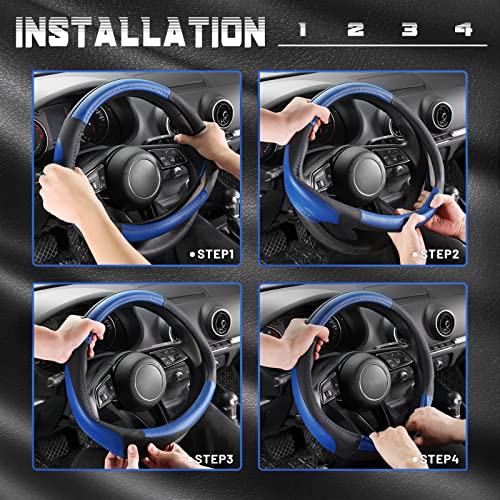 Car Steering Wheel Cover for Prius Civic Model 3 (Small size[14''-14 1/4''] / Black and Blue)