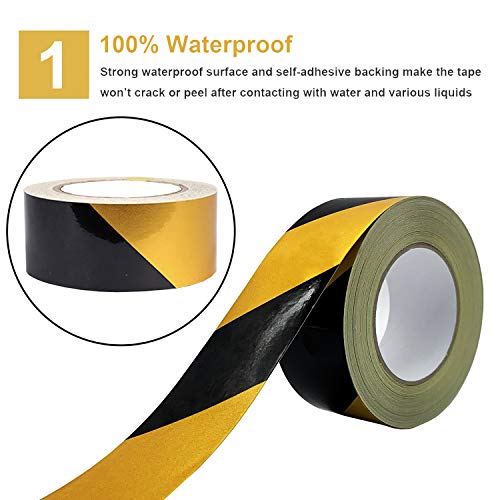 Waterproof Reflective Safety Tape Roll 2"X150' Yellow Black Striped Floor Marking Tape Hazard Caution Warning Tape Auto Truck Self (Yellow&Black)