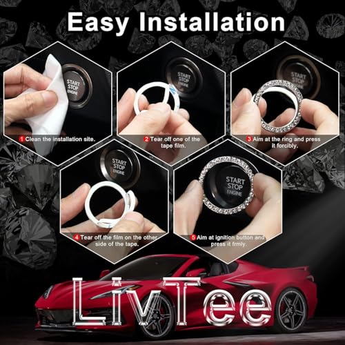 2 PCS Crystal Combinatorial Rhinestone Car Engine Start Decoration Ring (Set Pink)