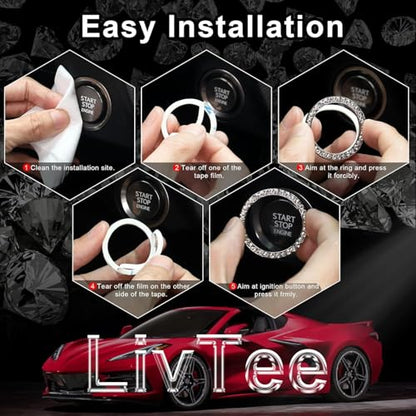 2 PCS Crystal Combinatorial Rhinestone Car Engine Start Decoration Ring (Set Black)