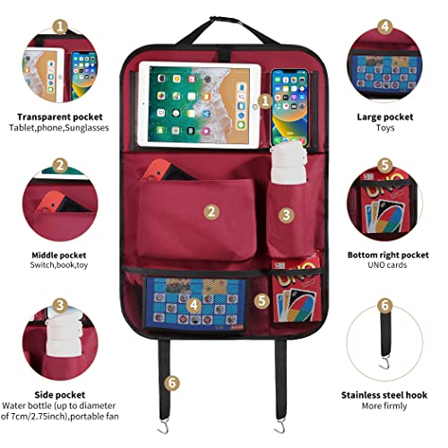 Car Backseat Organizer with Foldable Tablet Holder (Red / 1 Pack with Food Tray)