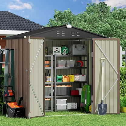 6 x 4 FT Outdoor Storage Shed (Brown / 6' x 4' FT/Peaked-roof)