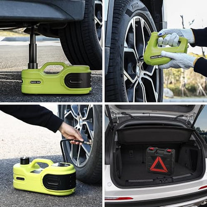 Electric Car Jack Kit 5T 12V Hydraulic Tire Jack with Double Cylinder Air Pump & LCD Touch Screen & Impact Wrench Portable Car Lift for Tire Changes and Roadside Emergencies (Upgrade Double Air Pump)