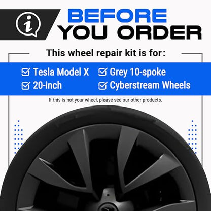 Premium Tesla Wheel Curb Rash Repair Kit for Model X 20 (Tesla Model X / 20" Grey Cyberstream)