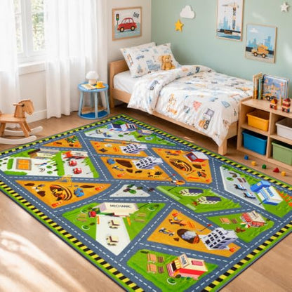 Kids Rug Play Mat (Green City2 / 5'3''x6'6'')