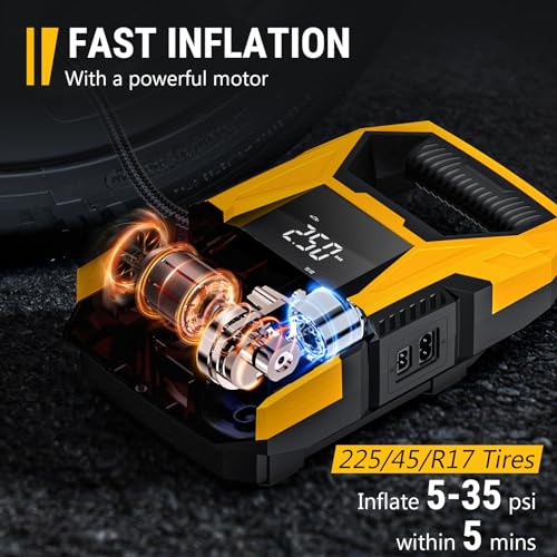AC DC Tire Inflator Portable Air Compressor (Yellow)