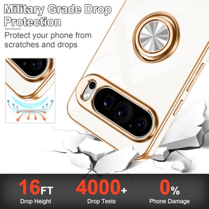 for Google Pixel 9 Pro XL Case with Ring Stand White (White / 6.8" Pixel 9 Pro XL)