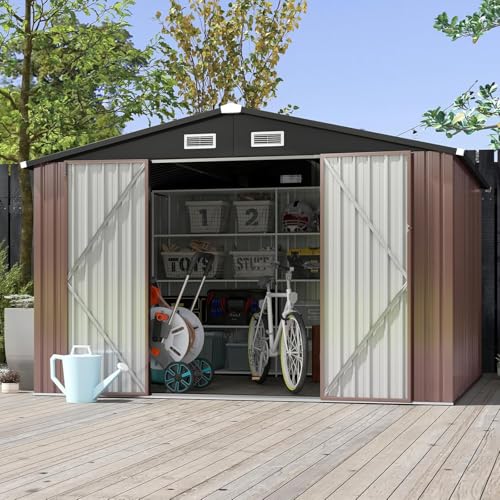 9.4x7.3 FT Shed Outdoor Storage Shed (Brown / 9.8'x7.6')