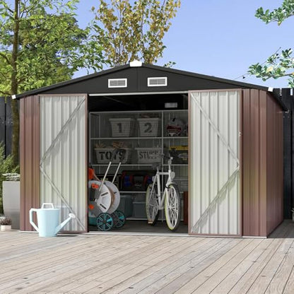 9.4x7.3 FT Shed Outdoor Storage Shed (Brown / 9.8'x7.6')