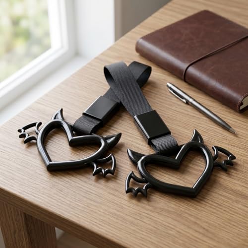2 Pcs Devil Heart Shaped Car Handle Strap (Black-Wing)