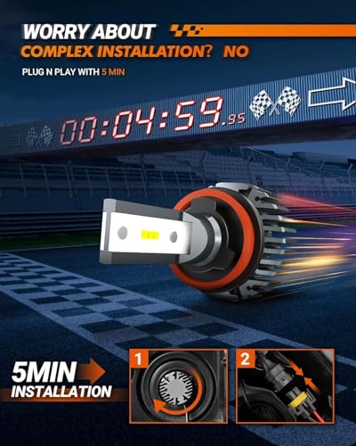 H11/H8/H9 Light Bulbs, Super Bright Single Beam with Eye-Protected, Plug and Play, Non-Polarity, Fog Bulbs, Powersports Accessory Lights, Pack of 2 (H11/H8/H9)