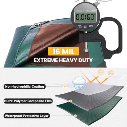 Tarp 10x12 Feet 16 Mil Heavy Duty Waterproof Tarp (Green/Brown-16mil / 10'x12')