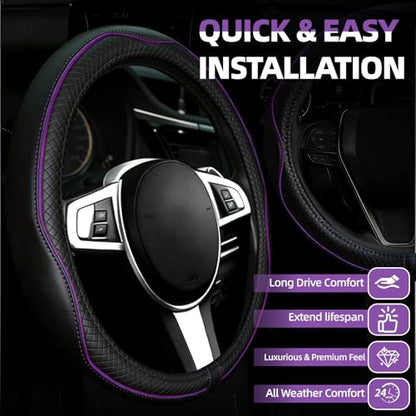 6 PCS Car Steering Wheel Cover Set (Steering Wheel Cover Set / Black with purple)