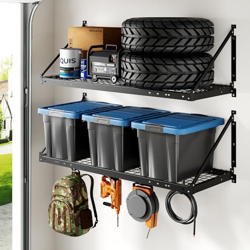 2 Pack 2x4 ft Garage Wall Shelving with 4 Hooks