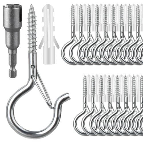 24 PCS Q Hanger Hooks with Safety Buckle (Silver / 24 Pcs)