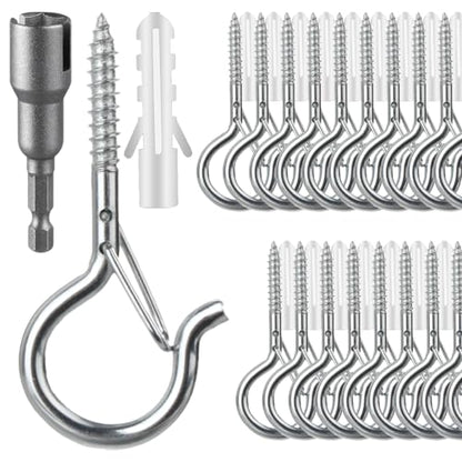 24 PCS Q Hanger Hooks with Safety Buckle (Silver / 24 Pcs)