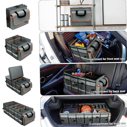 Car Trunk Organizer and Storage with Removable Leakproof Cooler Bag (Grey / Large)