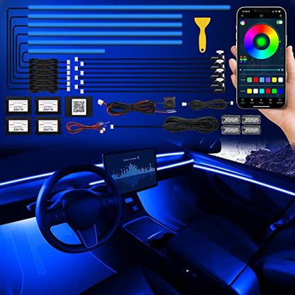 Acrylic Interior Car LED Strip Light with Wireless APP (RGB Kit - 18 in 1)