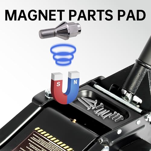 3-Ton (6600lbs) Low-Profile Dual Pistons Heavy-Duty Steel Racing Floor Jack with Quick Lift Hydraulic Pump, Foot Pedal and Magentic Pad for Car Maintenance (Red)
