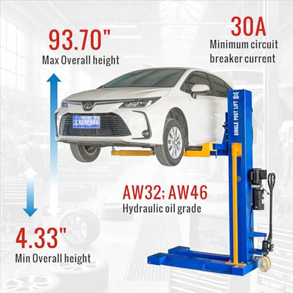 Mobile Car Lifts 6200 lb Single Post Manually Unlock Lift M6200 220V (Model: M6200-220V)
