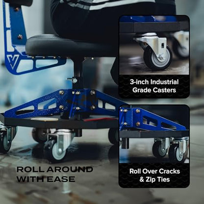 Vyper Robust Steel Sport Shop Chair for Mechanics (Black Seat, Blue Frame)
