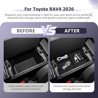 2026 RAV 4 Center Console Organizer Compatible with 2026 Toyota RAV 4 Accessories Armrest Console Secondary Storage Box Insert Tray ABS Material Black
